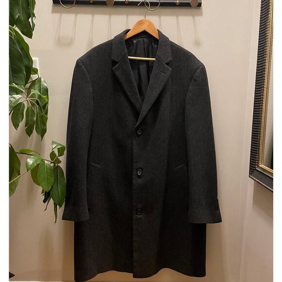 Saddlebred Mens 46R Wool Blend Coat | Charcoal Gray Herringbone Overcoat NWOT - Picture 1 of 11
